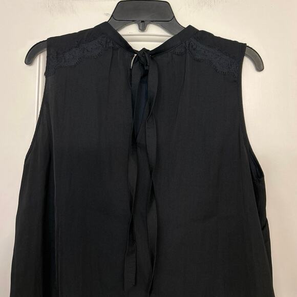 G By Giuliana Black Sleeveless Tie Neck Lace Trim Satin Top Large New - Picture 7 of 12
